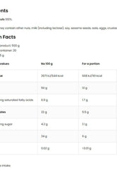 Nutritional information for OstroVit NutVit Peanut Powder - detailed values per 100g and per portion.